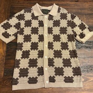 Vintage Style Brown and Tan Checkered Men's Shirt